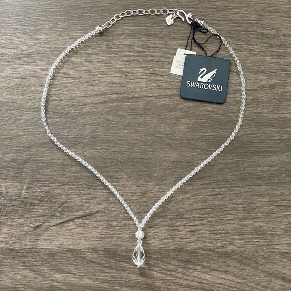 NWT Swarovski Stilla Collection Faceted Crystal Teardrop Beaded Pendant Necklace - Picture 2 of 6